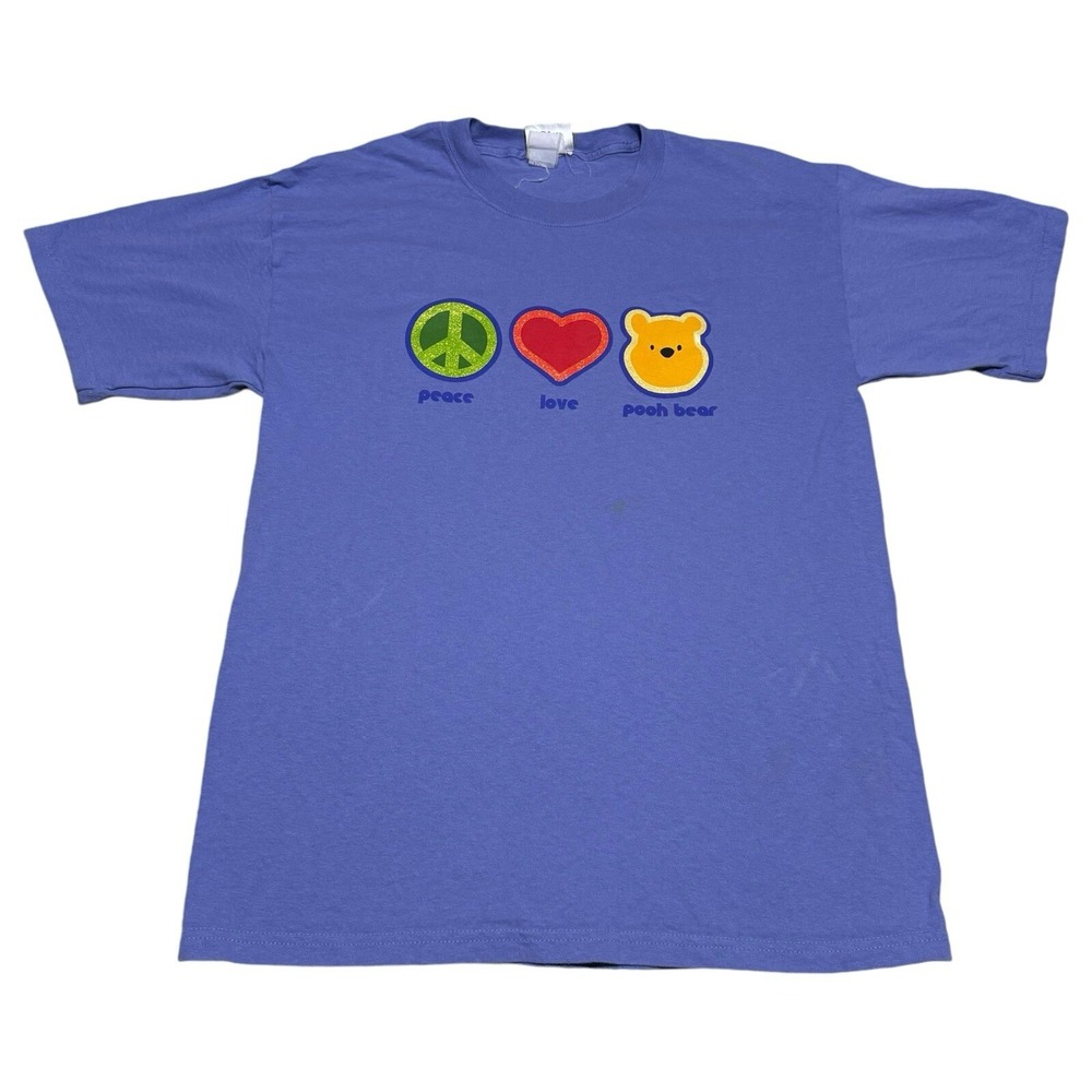 Walt Disney World Vintage Y2K Peace Love‎ Pooh Bear Purple Shirt Adult Large